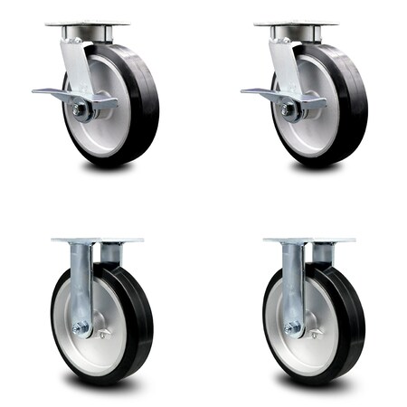 Service Caster 8 Inch Kingpinless Rubber on Aluminum Wheel Caster Brakes 2 Rigid SCC, 2PK SCC-KP30S820-RAR-SLB-2-R-2